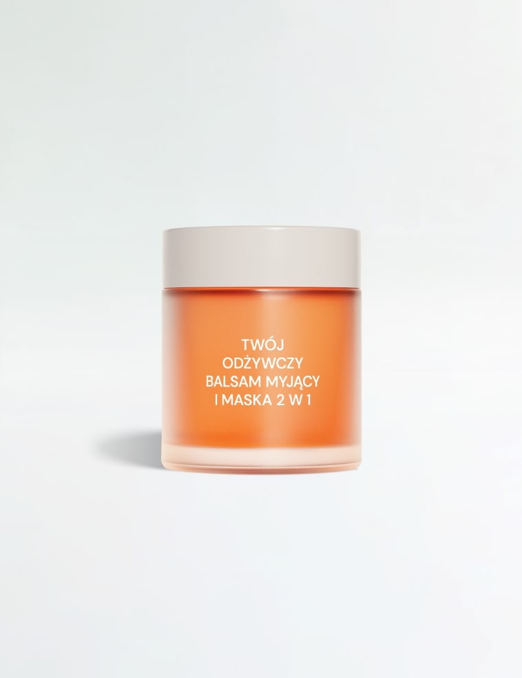 Szklany słoik zawierający odżywczy balsam myjący i maskę do twarzy 2 w 1 private label.
