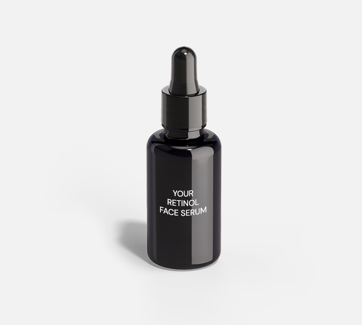 Private label retinol face serum in glass bottle